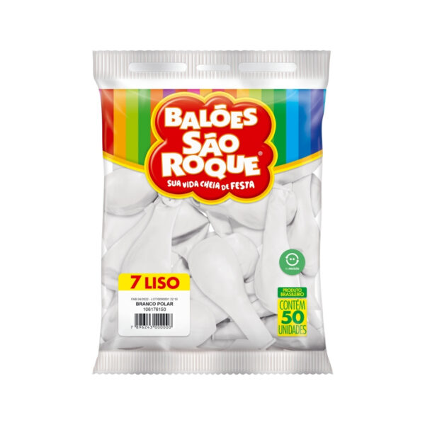 Balão Liso N°7 Branco Polar com 50 Unidades - SÃO ROQUE