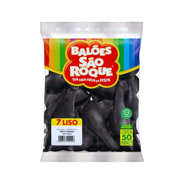 Balão Liso N°7 Preto Ebano com 50 Unidades - SÃO ROQUE